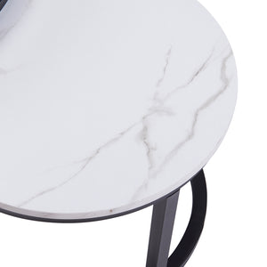 Set Kokkola 2 Tavolini Sovrapponibili con Piani Rotondi in Vetro Fumè e MDF Effetto Marmo Bianco [en.casa]