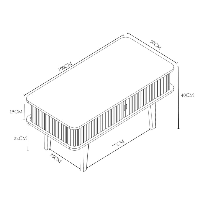 Tavolino Tysvær da Salotto con 2 Ante Scorrevoli in Bambù - Naturale / Azzurro [en.casa]