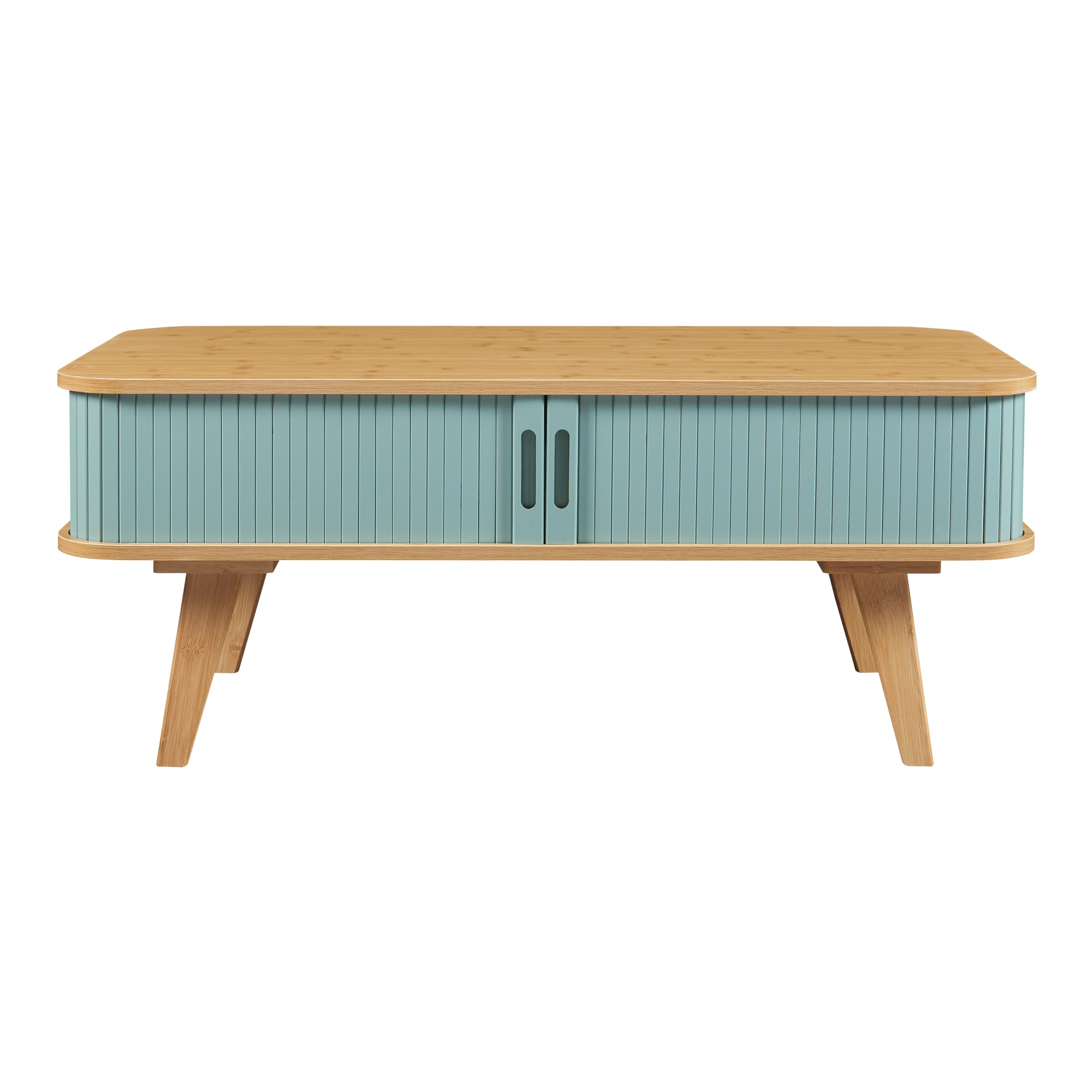 Tavolino Tysvær da Salotto con 2 Ante Scorrevoli in Bambù - Naturale / Azzurro [en.casa]