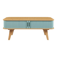 Tavolino Tysvær da Salotto con 2 Ante Scorrevoli in Bambù - Naturale / Azzurro [en.casa]