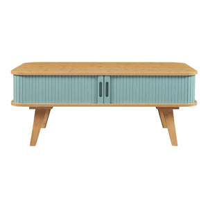 Tavolino Tysvær da Salotto con 2 Ante Scorrevoli in Bambù - Naturale / Azzurro [en.casa]