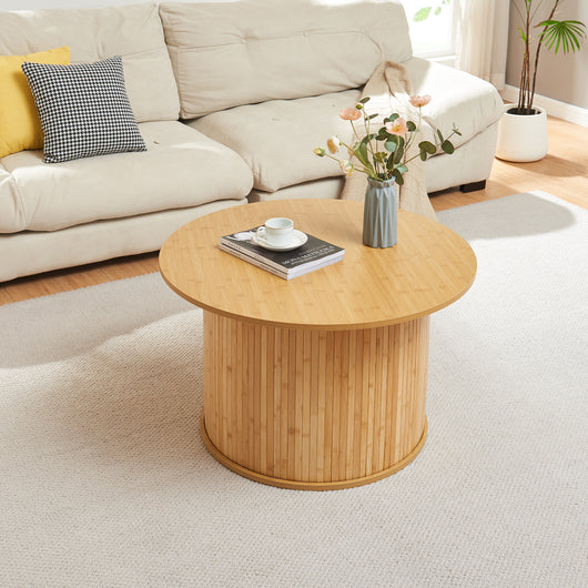 Tavolino Rotondo da Salotto Ledepid 48 x Ø80 cm - Naturale [en.casa]