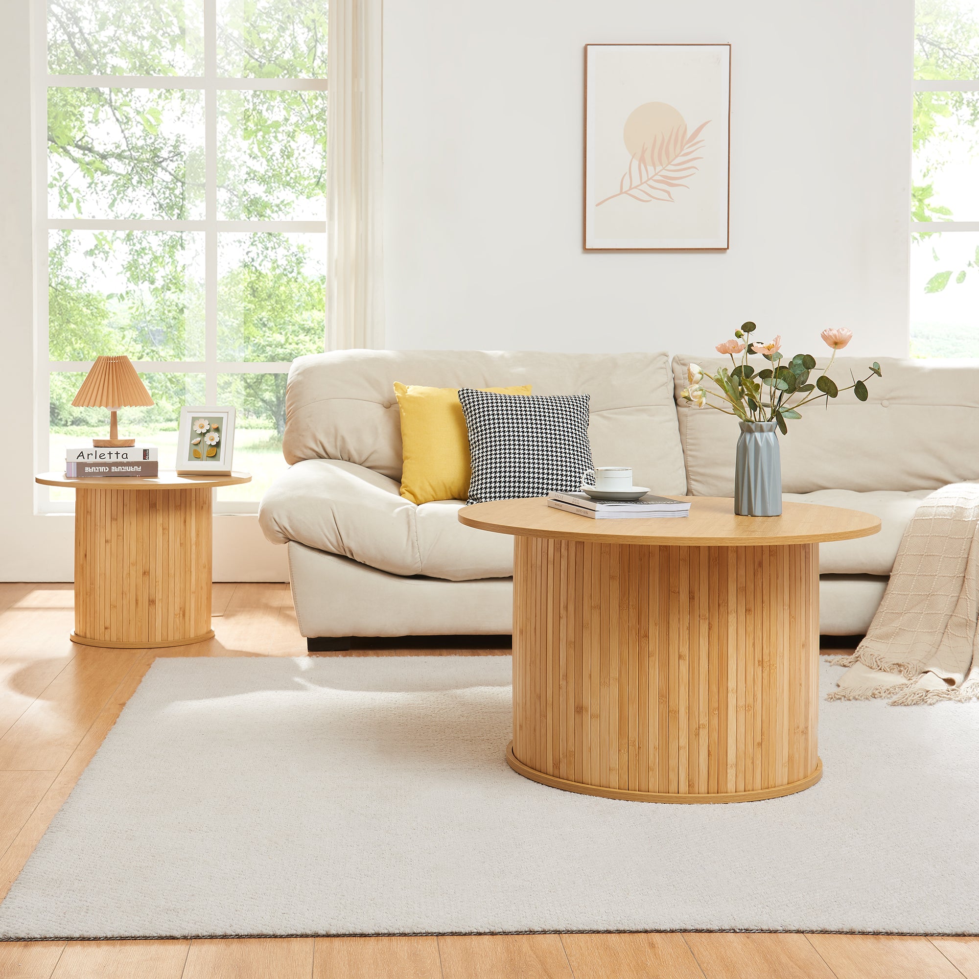 Tavolino Rotondo da Salotto Ledepid 48 x Ø80 cm - Naturale [en.casa]