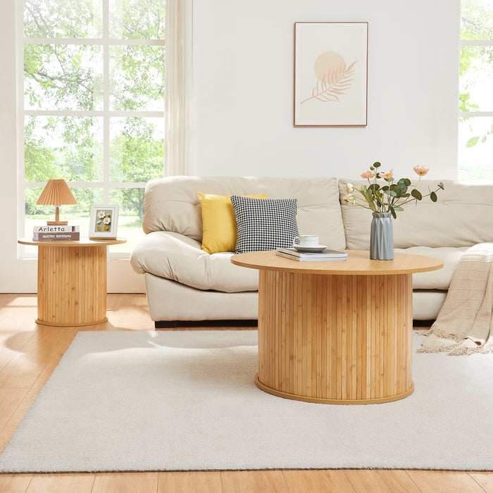 Tavolino Rotondo da Salotto Ledepid 48 x Ø80 cm - Naturale [en.casa]