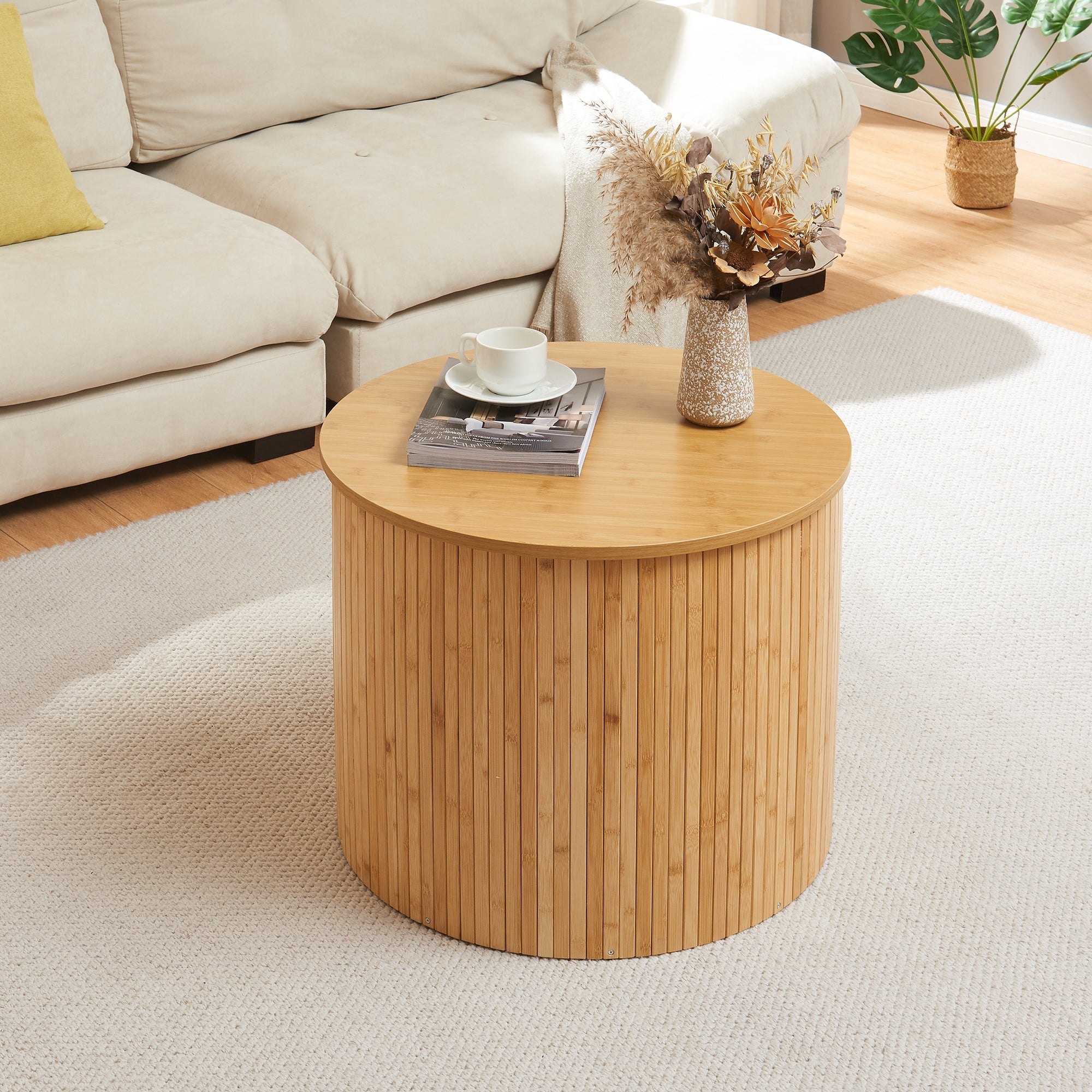 Tavolino Rotondo da Salotto Ledepid 48 x Ø60 cm - Naturale [en.casa]