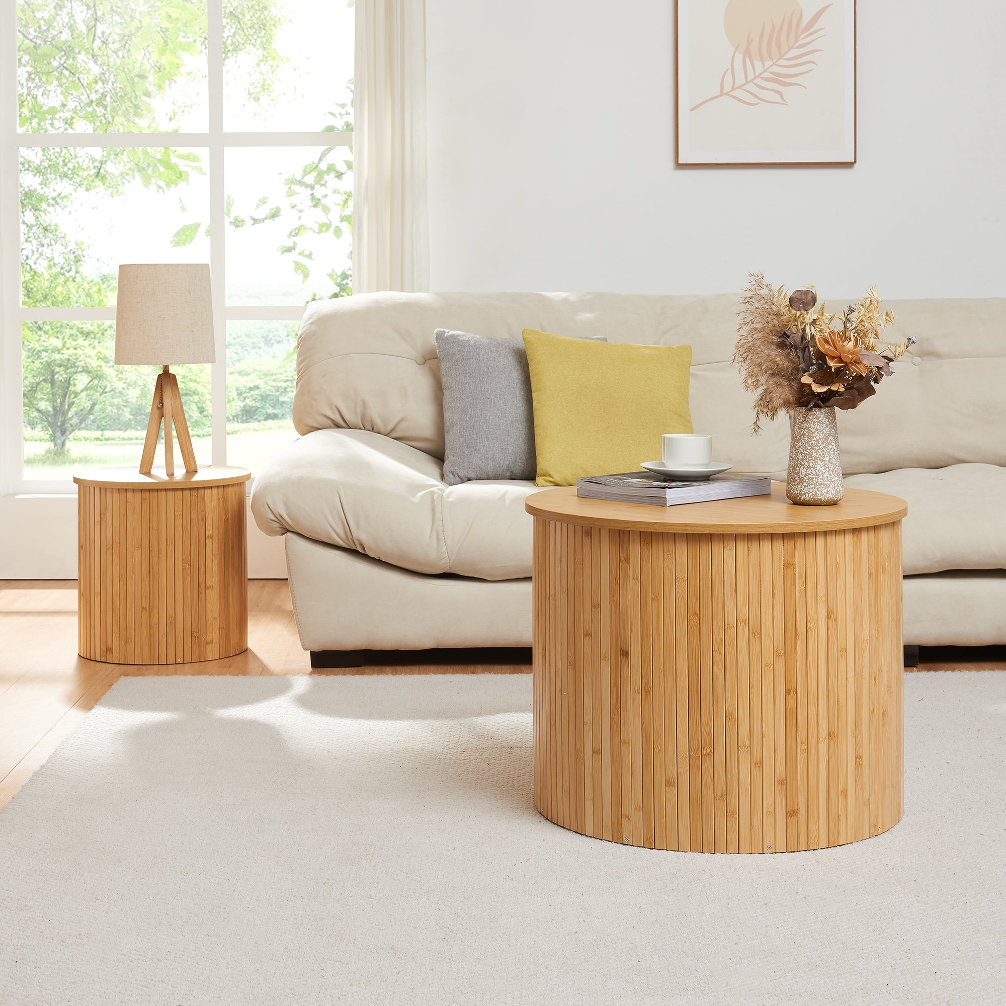 Tavolino Rotondo da Salotto Ledepid 48 x Ø60 cm - Naturale [en.casa]