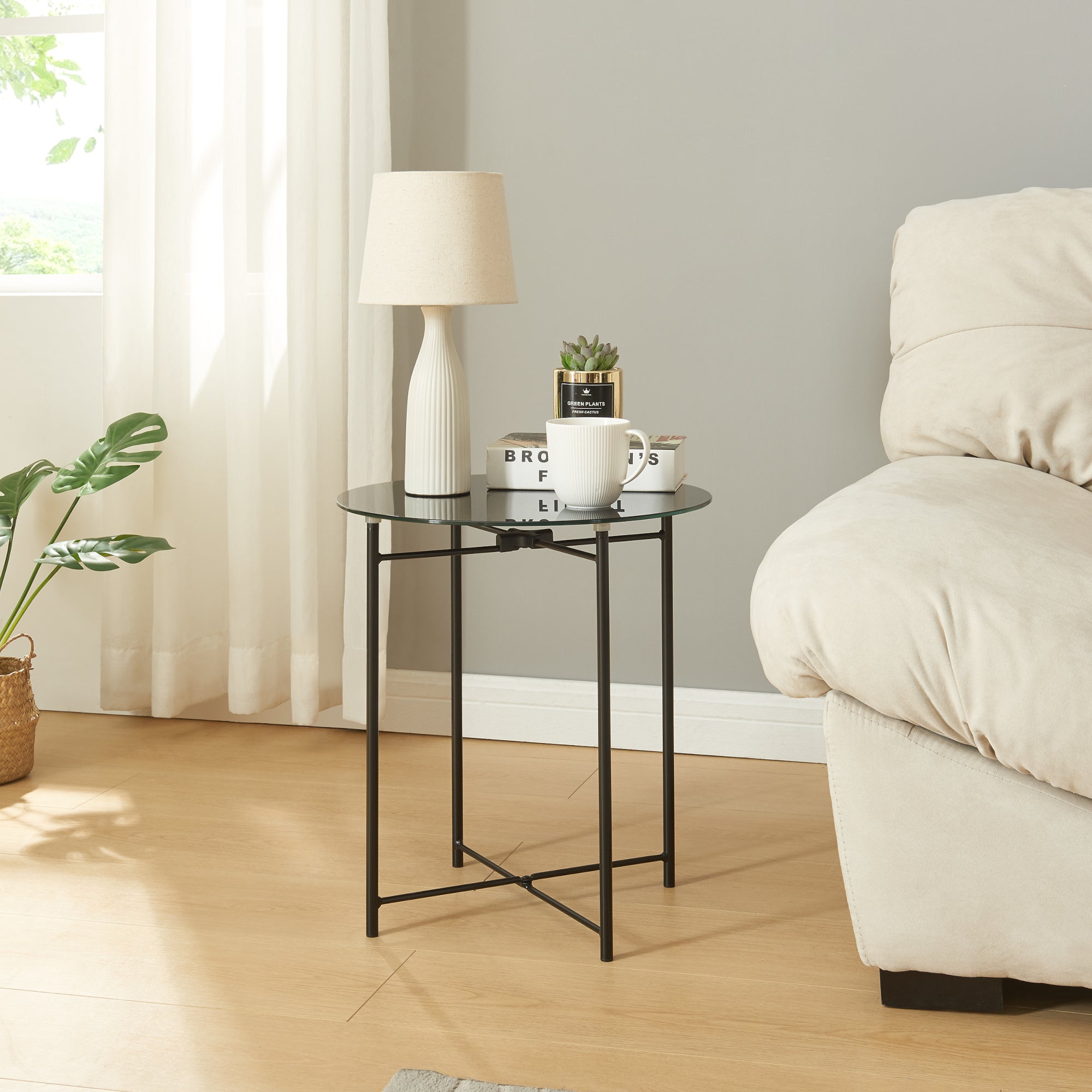 Tavolino da Caffè Ödeshög con Piano Rotondo - Nero [en.casa]