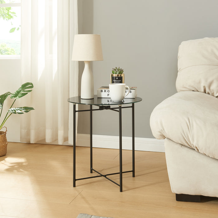 Tavolino da Caffè Ödeshög con Piano Rotondo - Nero [en.casa]