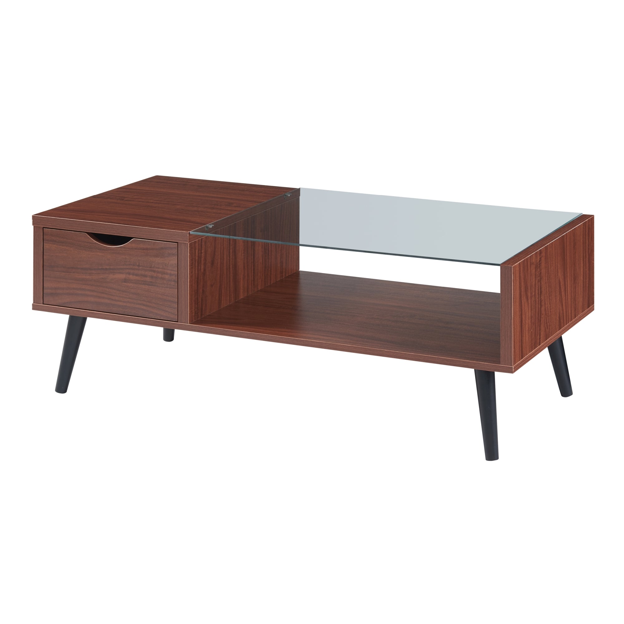 Tavolino Centrale da Salotto Markaryd con Cassetto e Piano in Vetro - Effetto Noce [en.casa]