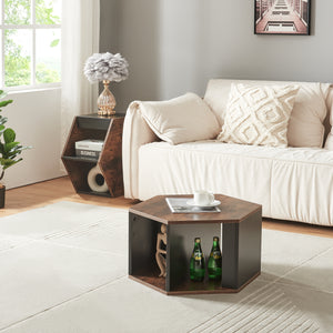 Set di 2 Tavolini Molde Design Esagonale - Effetto Noce / Nero [en.casa]