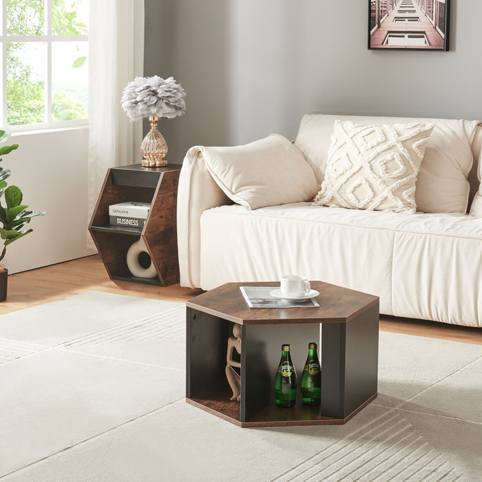 Set di 2 Tavolini Molde Design Esagonale - Effetto Noce / Nero [en.casa]