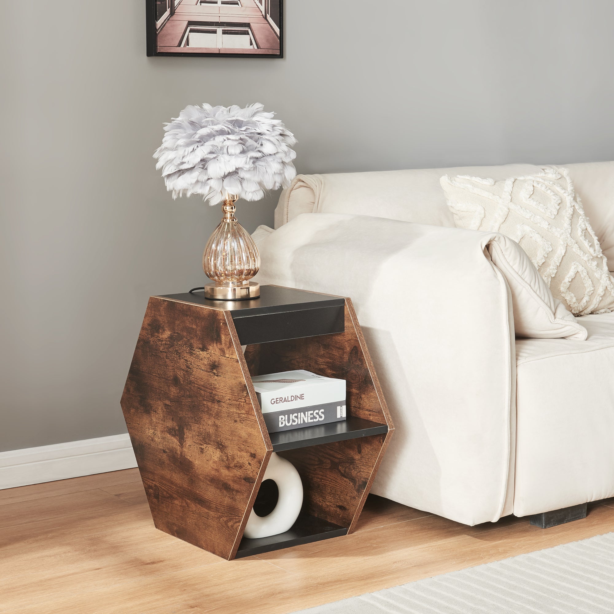 Set di 2 Tavolini Molde Design Esagonale - Effetto Noce / Nero [en.casa]