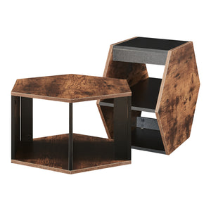 Set di 2 Tavolini Molde Design Esagonale - Effetto Noce / Nero [en.casa]