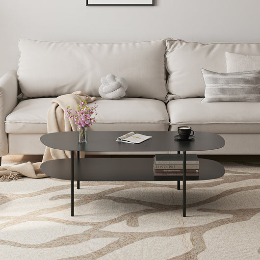 Tavolino Basso Enebakk in Acciaio con Piano Ovale 112 x 62 x 40,5 cm Nero [en.casa]