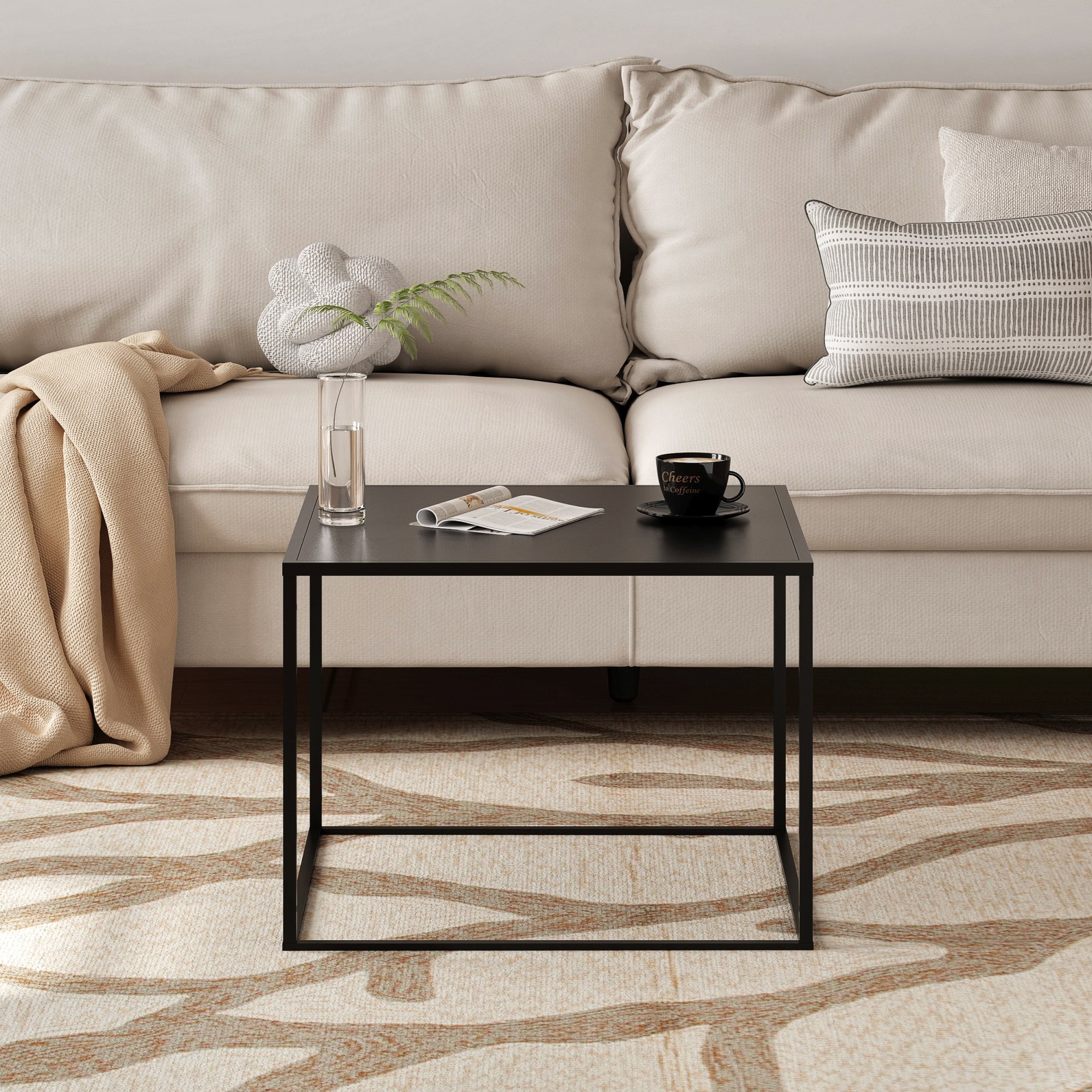 Tavolino Basso da Soggiorno Solund a 1 Piano di Appoggio 60x60x45 cm Nero opaco [en.casa]