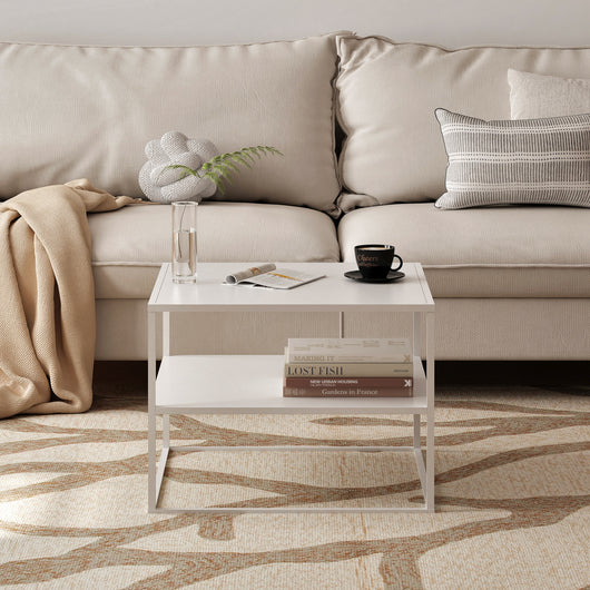 Tavolino Basso da Soggiorno Solund a 2 Piani di Appoggio 60x60x45 cm Bianco opaco [en.casa]