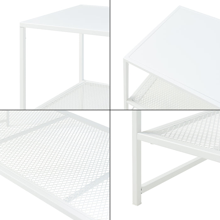 Tavolino Basso Ruokolahti in Acciaio Ripiano Reticolato - Bianco opaco [en.casa]