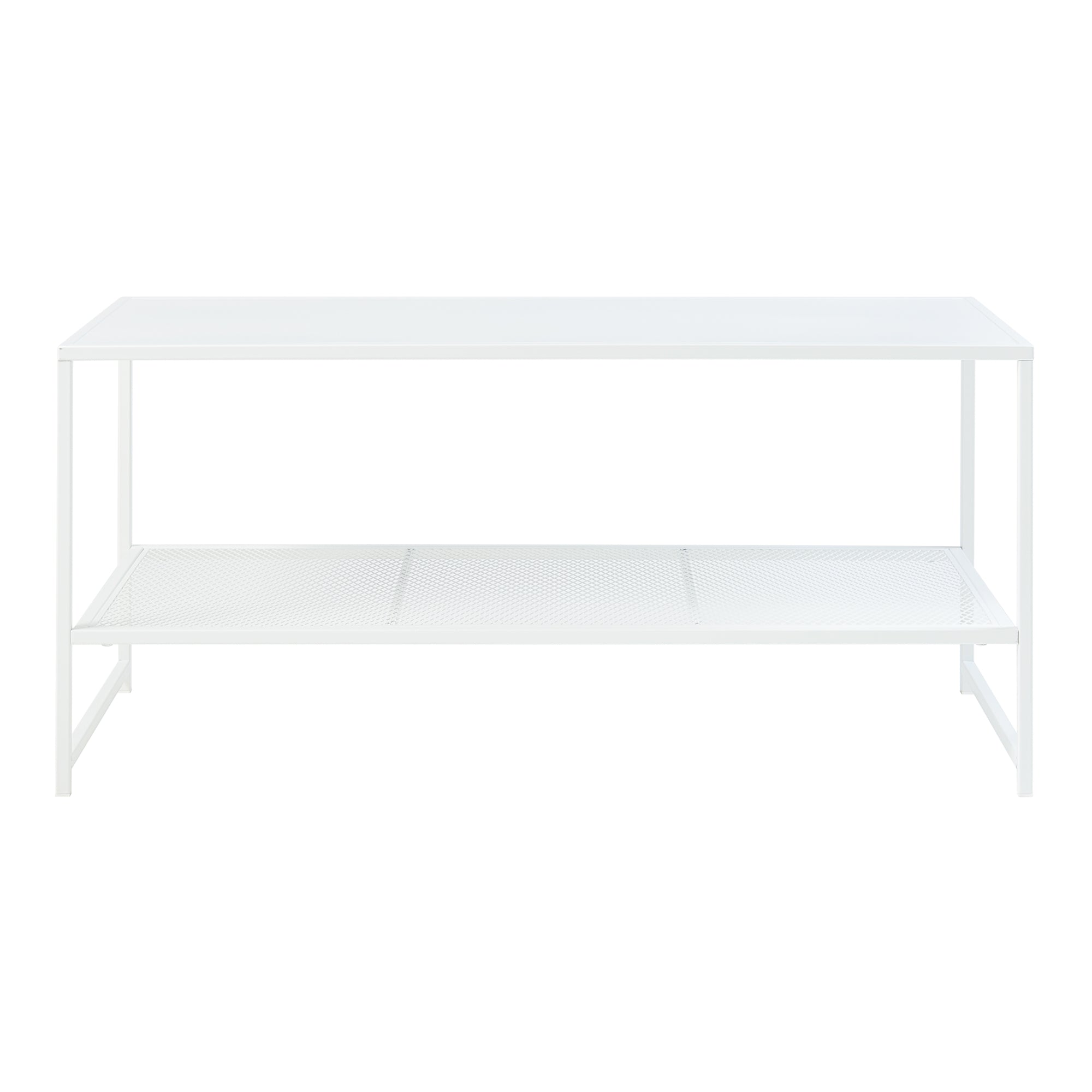 Tavolino Basso Ruokolahti in Acciaio Ripiano Reticolato - Bianco opaco [en.casa]