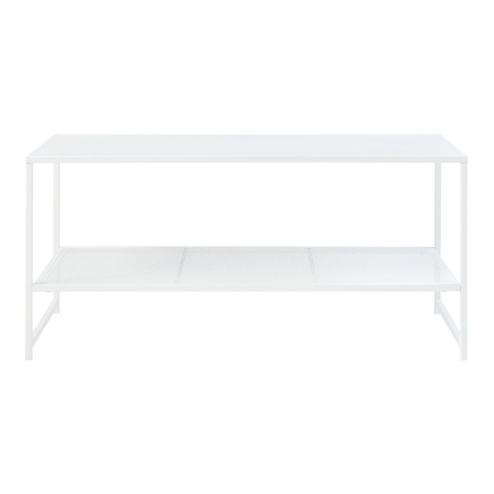 Tavolino Basso Ruokolahti in Acciaio Ripiano Reticolato - Bianco opaco [en.casa]