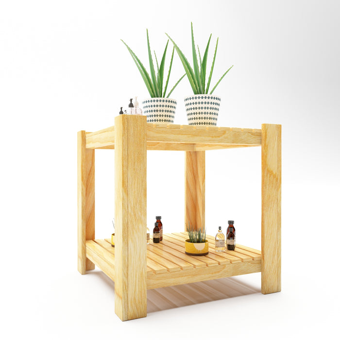 Tavolino Basso Malax con 2 Ripiani a Doghe Legno di Pino Naturale [en.casa]