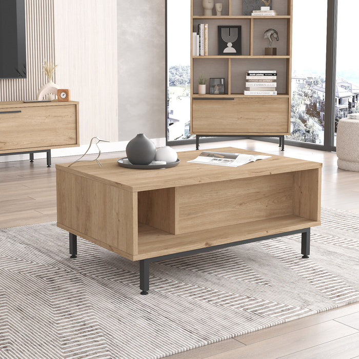 Tavolino Majaajoå da Salotto con Scomparto Chiuso e Aperto - Effetto Rovere [en.casa]