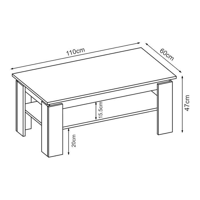 Tavolino Centrale da Caffè Krirdfjos con Ripiano 110x60x47 cm - Antracite/Effetto Rovere Zaffiro [en.casa]