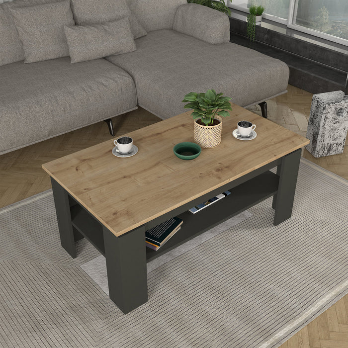 Tavolino Centrale da Caffè Krirdfjos con Ripiano 110x60x47 cm - Antracite/Effetto Rovere Zaffiro [en.casa]