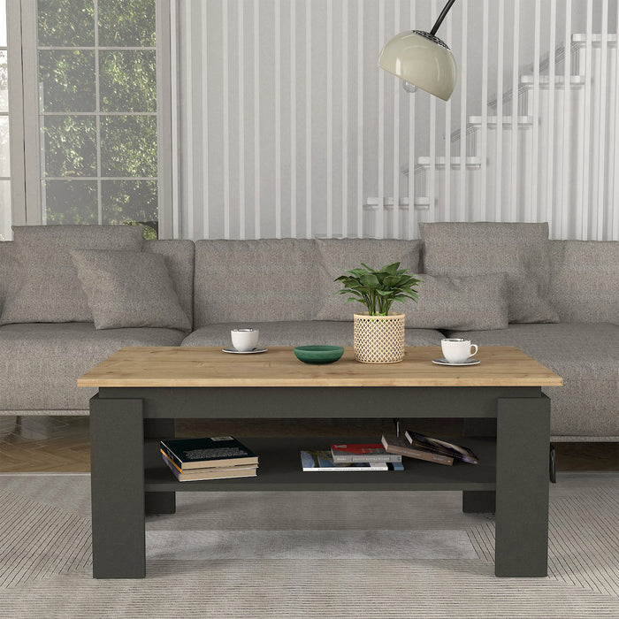 Tavolino Centrale da Caffè Krirdfjos con Ripiano 110x60x47 cm - Antracite/Effetto Rovere Zaffiro [en.casa]