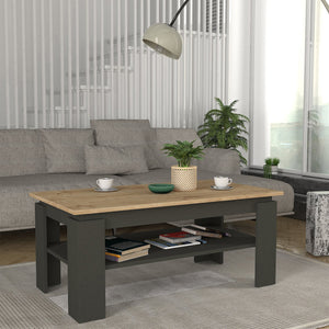 Tavolino Centrale da Caffè Krirdfjos con Ripiano 110x60x47 cm - Antracite/Effetto Rovere Zaffiro [en.casa]