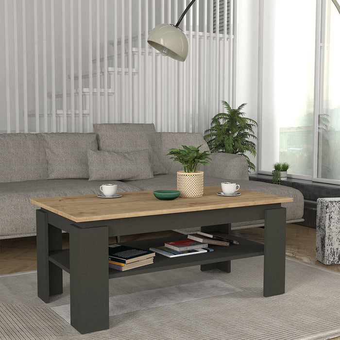 Tavolino Centrale da Caffè Krirdfjos con Ripiano 110x60x47 cm - Antracite/Effetto Rovere Zaffiro [en.casa]