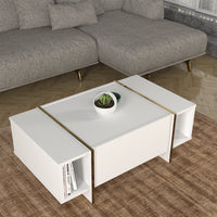 Tavolino Centrale da Salotto Tavak 104 x 60 x 38 cm - Bianco / Oro [en.casa]