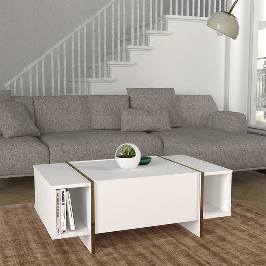 Tavolino Centrale da Salotto Tavak 104 x 60 x 38 cm - Bianco / Oro [en.casa]