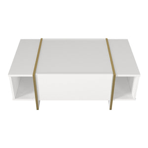 Tavolino Centrale da Salotto Tavak 104 x 60 x 38 cm - Bianco / Oro [en.casa]