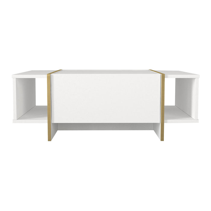 Tavolino Centrale da Salotto Tavak 104 x 60 x 38 cm - Bianco / Oro [en.casa]