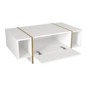 Tavolino Centrale da Salotto Tavak 104 x 60 x 38 cm - Bianco / Oro [en.casa]