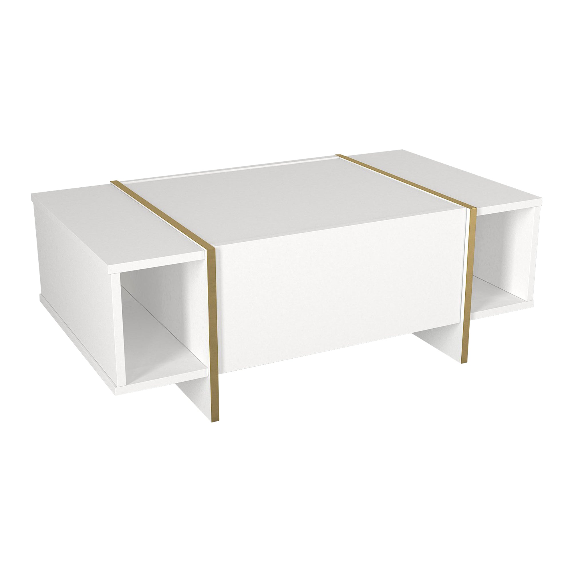 Tavolino Centrale da Salotto Tavak 104 x 60 x 38 cm - Bianco / Oro [en.casa]