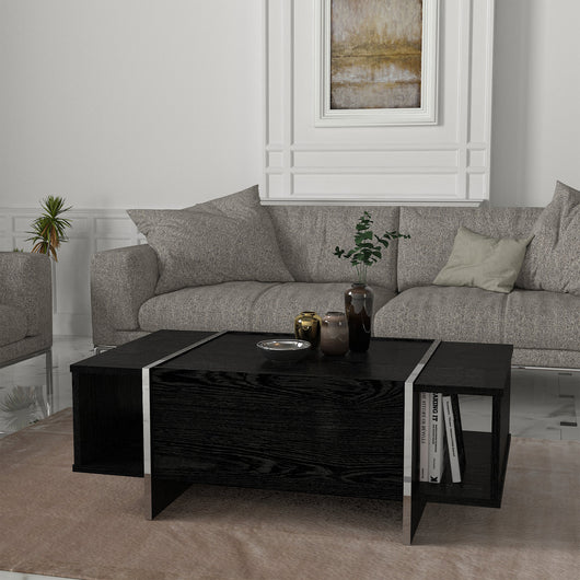Tavolino Centrale da Salotto Tavak 104 x 60 x 38 cm - Nero / Argento [en.casa]