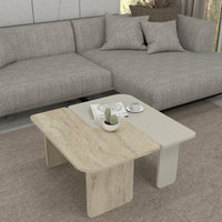 Tavolino Boneksbelt da Salotto in 2 Parti Componibili - Colore Arenaria / Travertino [en.casa]