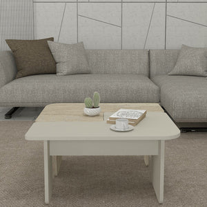 Tavolino Boneksbelt da Salotto in 2 Parti Componibili - Colore Arenaria / Travertino [en.casa]