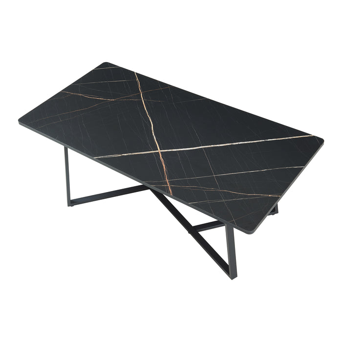 Tavolino Centrale da Salotto Riskiften 120 x 60 x 48 cm - Effetto Marmo / Nero [en.casa]