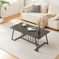 Tavolino Centrale da Salotto Nospoo 120x60x46 cm Effetto Marmo Nero [en.casa]