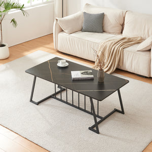 Tavolino Centrale da Salotto Nospoo 120x60x46 cm Effetto Marmo Nero [en.casa]