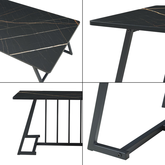 Tavolino Centrale da Salotto Nospoo 120x60x46 cm Effetto Marmo Nero [en.casa]