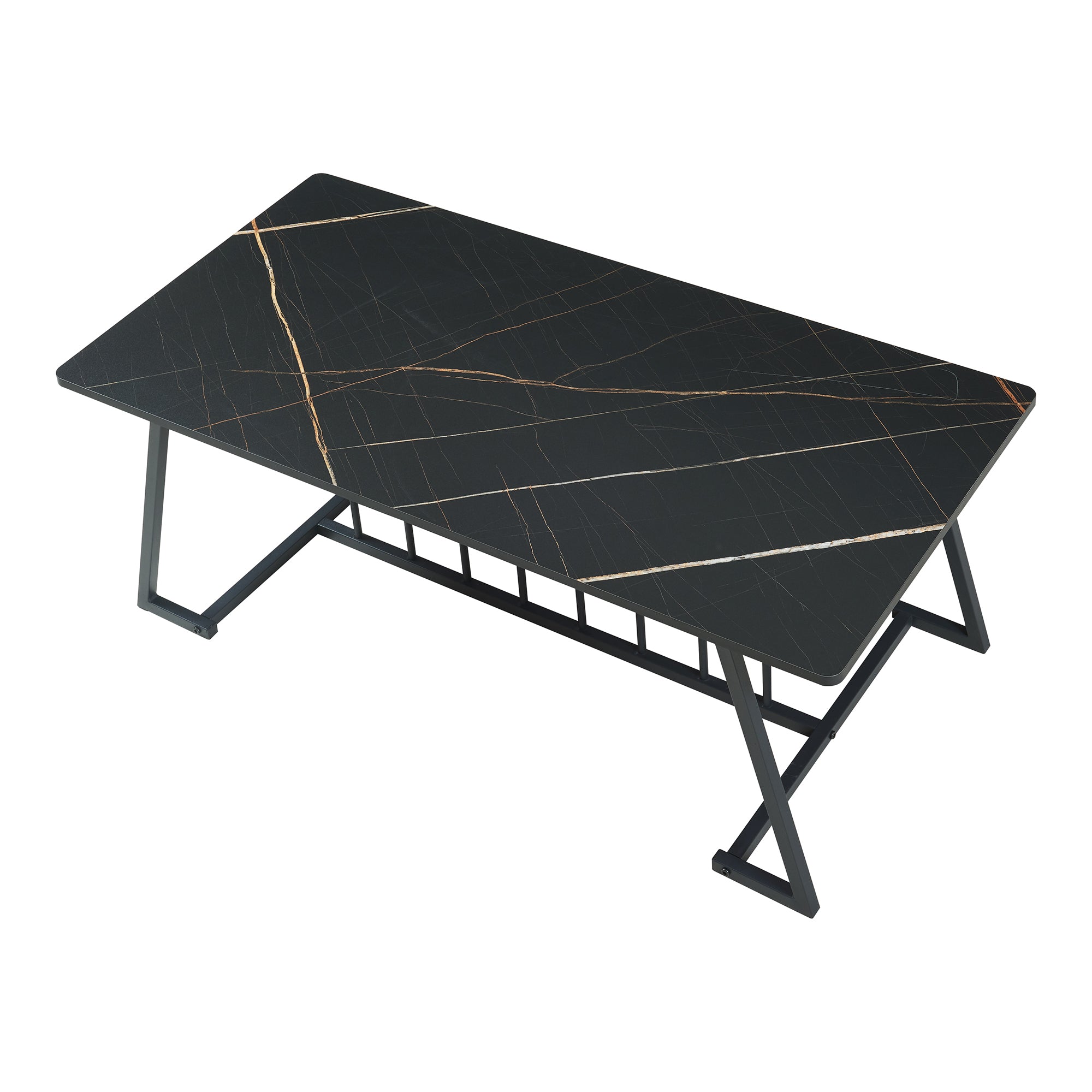 Tavolino Centrale da Salotto Nospoo 120x60x46 cm Effetto Marmo Nero [en.casa]