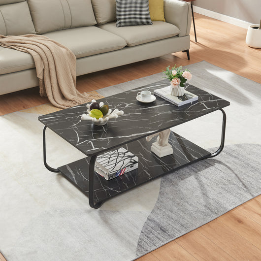 Tavolino Centrale da Salotto Kolta con Ripiano 120x60x43 cm - Effetto Marmo Nero [en.casa]