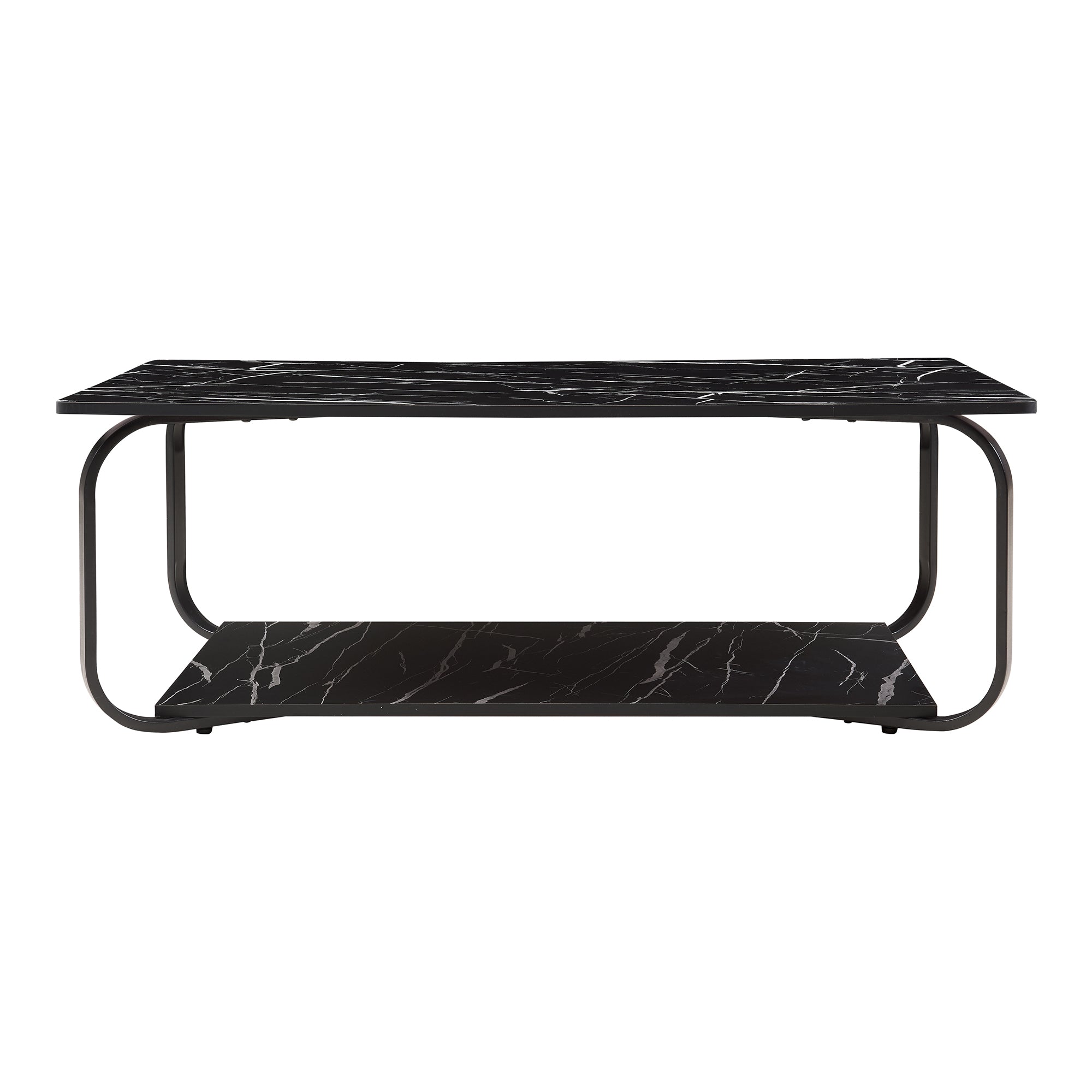 Tavolino Centrale da Salotto Kolta con Ripiano 120x60x43 cm - Effetto Marmo Nero [en.casa]