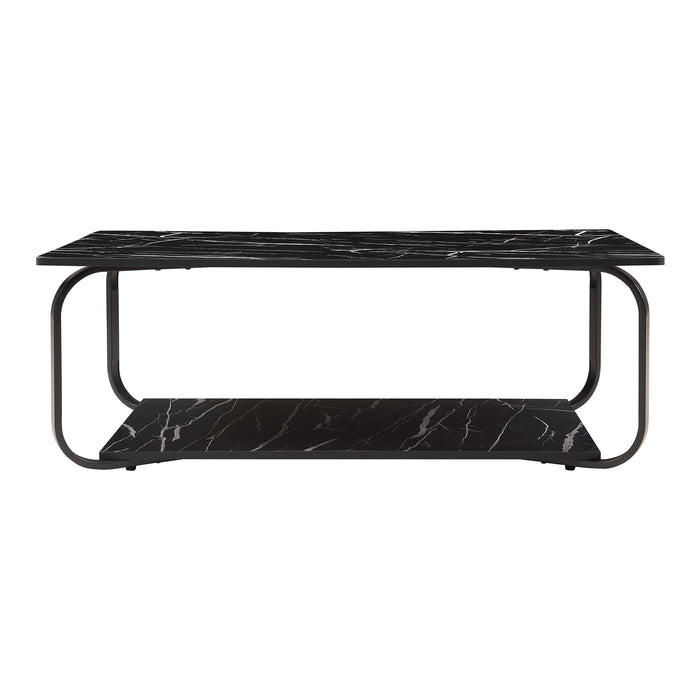 Tavolino Centrale da Salotto Kolta con Ripiano 120x60x43 cm - Effetto Marmo Nero [en.casa]