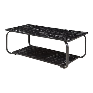 Tavolino Centrale da Salotto Kolta con Ripiano 120x60x43 cm - Effetto Marmo Nero [en.casa]