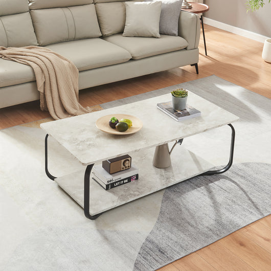 Tavolino Centrale da Salotto Kolta con Ripiano 120x60x43 cm - Effetto Marmo Bianco/Nero [en.casa]