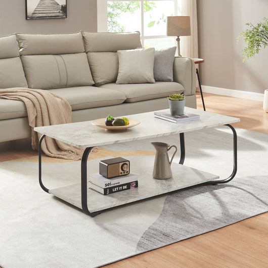 Tavolino Centrale da Salotto Kolta con Ripiano 120x60x43 cm - Effetto Marmo Bianco/Nero [en.casa]